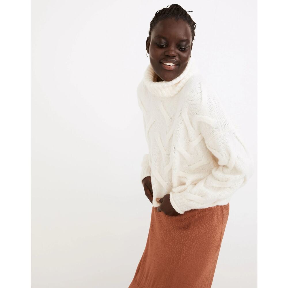 Madewell Women's Somervell Modern Cable Turtleneck Sweater Antique Cream Size M